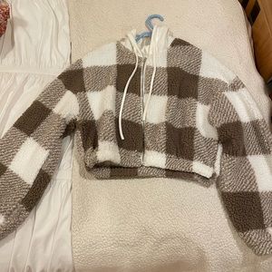 Plaid fuzzy zip up